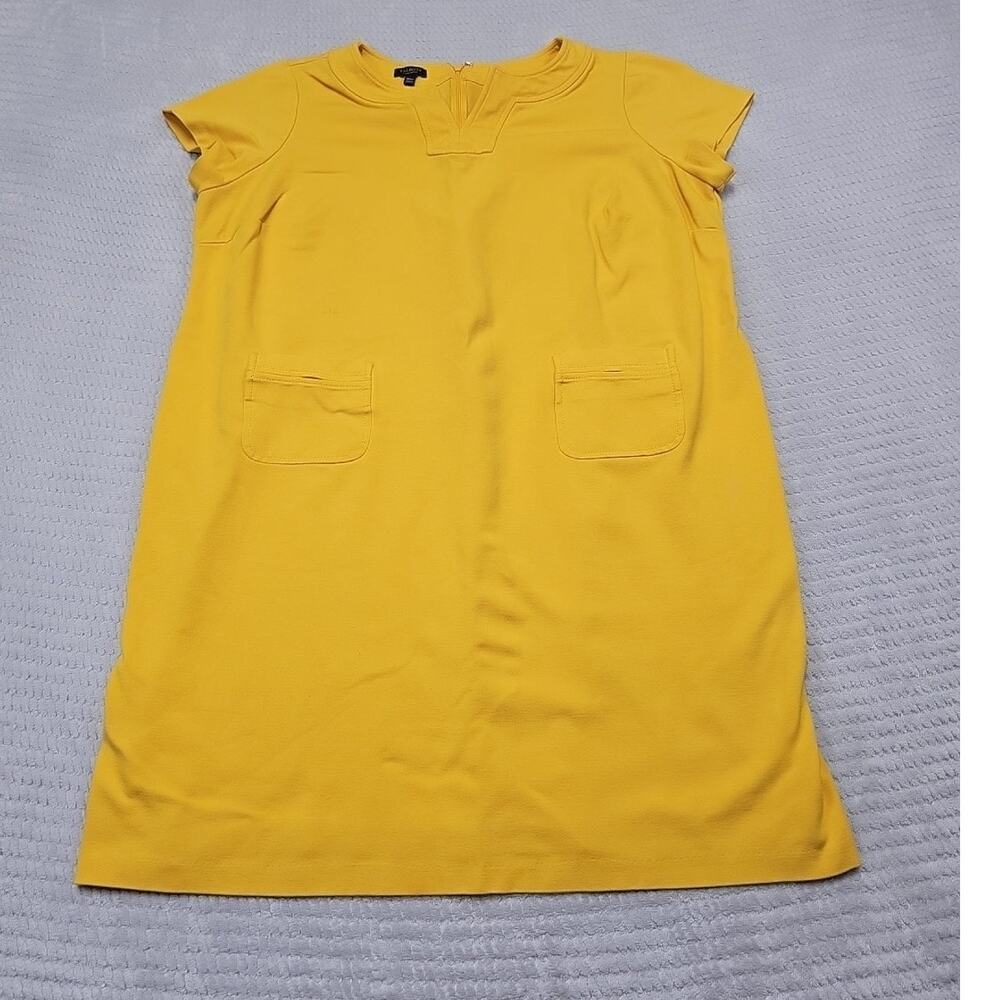 Talbots Dress Womens 16 Petite Yellow Short Sleeve Vcut Neckline - Picture 1 of 9